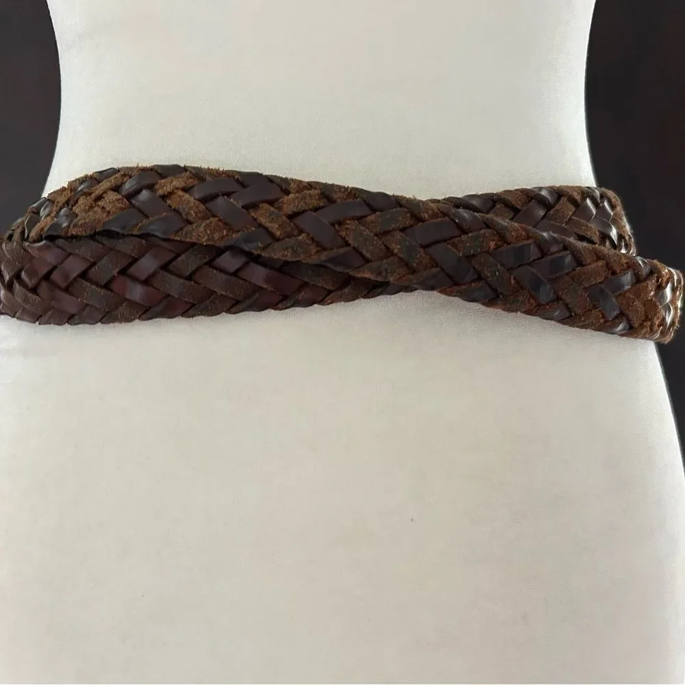 Men's Brown Multigrain Argentina Cowhide Braided Leather Belt Two Toned Size 44